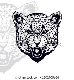 Leopard Head Vector With Vintage Outline  Style