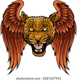 leopard head with wings vector design on white background