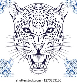 Leopard heads on white background