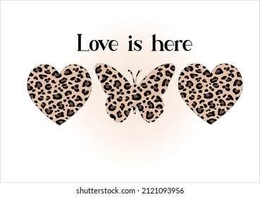 leopard heart butterfy design hand drawn