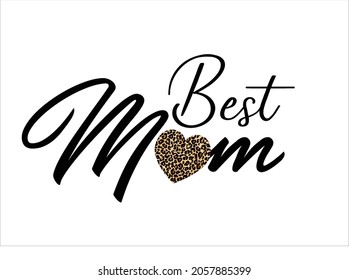 leopard heart mom lettering vector art