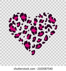 Leopard heart on a transparent background. Animalistic print. Symbol of love. Suitable for printing on a T-shirt. Vector hand-drawn illustration.