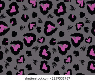 Leopard heart pattern seamless trendy design, vector texture, chic print.