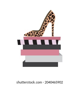 Leopard heels on books about style and fashion. Vector illustartion