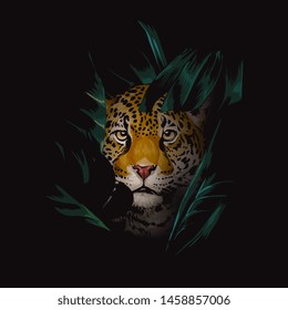 leopard hidden in tropical jungle illustration svg