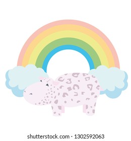 Leopard hippo on the background of a joyful rainbow