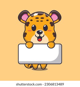 leopard holding greeting banner cartoon vector illustration.
Vector cartoon Illustration suitable for poster, brochure, web, mascot, sticker, logo and icon.