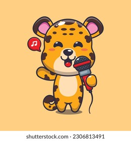 leopard holding microphone cartoon vector illustration.
Vector cartoon Illustration suitable for poster, brochure, web, mascot, sticker, logo and icon.