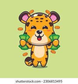 leopard sosteniendo la ilustración vectorial de la caricatura del dinero.
Dibujo vectorial Ilustración adecuada para afiches, folletos, web, mascota, pegatina, logotipo e icono.
