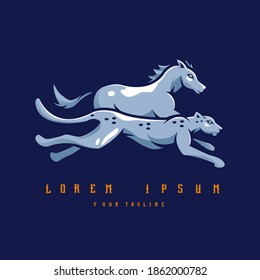 Leopard und Pferderennen, Logo Design, Vektorgrafik-Vorlage	