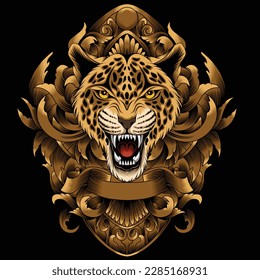 leopard illustration with baroque ornament