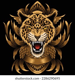leopard illustration with baroque ornament