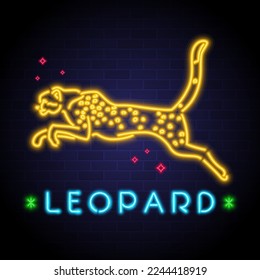 Leopard illustration with neon light glowing elements