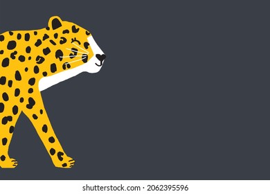 Ilustración leopardo sobre fondo gris profundo.Dibujo vectorial tigre para afiche, cubierta y fondo