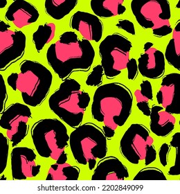 Leopard imitation seamless green and pink pattern. Vector illustration