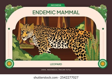 Ilustración de estilo sombreado de célula de mamíferos coloridos indonesios de leopardo