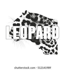 Leopard isolated on a white background, vector Illustration. Wild animal distressed texture. Grunge style.