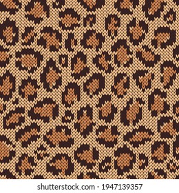 Leopard jacquard knitted seamless pattern. Winter background for knitwear design or print. Vector illustration.