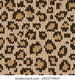 Leopard jacquard seamless pattern with realistic knit texture. Modern knitted animal print. Vector illustration.