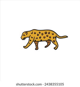 leopard, jaguar or cheetah. The predator lies, sits. jumps and stands. African animals in cartoon style. Vector illustration isolated on white background.