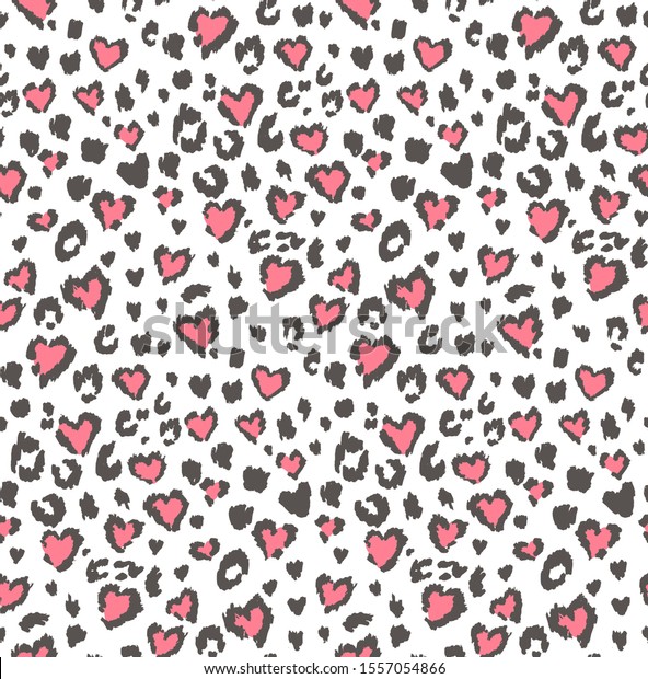 Leopard or jaguar heart seamless pattern,\
textured fashion print, abstract Valentine background for fabric,\
textile. Effect of big tropical wild cat fur, spots stylized as\
hearts with pink\
camouflage