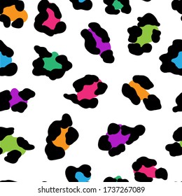 
Leopard or jaguar multicolored seamless pattern. Cheetah fur texture. Design for backgrounds, fabrics, wallpapers, textiles. Vector illustration of animal print.