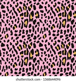 Leopard or Jaguar seamless pattern on a pink background. Exotic wild animal spots. Skin of Jaguar, Cheetah, leopard. Fashionable, elegant, rich Animal abstract texture. print background, fabric. EPS 1