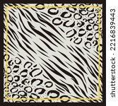 Leopard, jaguar wild big cat square scarves design. Leopard and zebra pattern illustration for bandana, foulard, scarves, pillows, carpet
