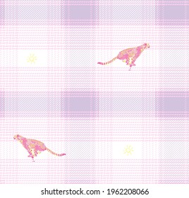 Leopard jump with Tartan (Scottish) background Wallpaper, pastel color