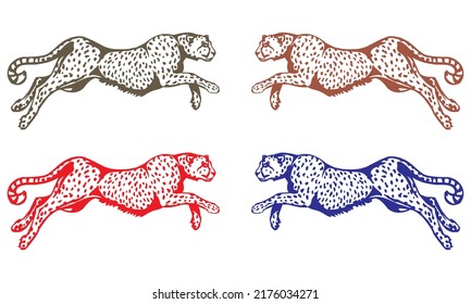 Leopard Jumping Vector Illustration. Running Leopard Isolated On A White Background
