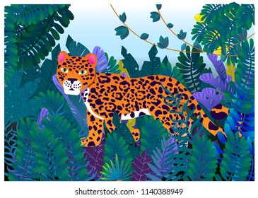 leopard in the jungle vector illustration flat style