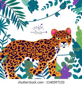 leopard in the jungle vector illustration isolated on white background, vector, flat style