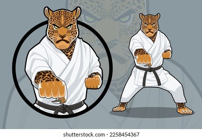 Leopard in Karate Uniform Punching