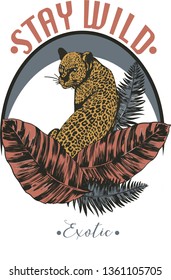 Leopard and leaf vector illustration for t-shirt and other uses. 