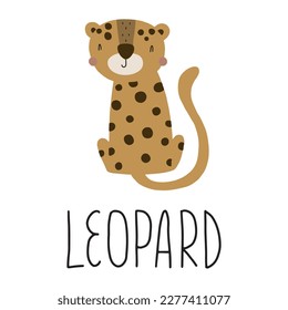 The leopard learning card introduces children to letters through a game card. Cute animal vector design.