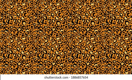 Leopard Leather Tracery Background. Yellow Panther Spots With Black Jaguar Outlines In Orange Cheetah Vector Color Scheme.