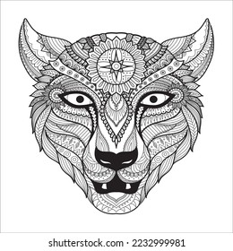 Leopard line art design for coloring book for adult, tattoo, t shirt design and so on .