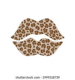 Leopard lips.  4th of July. Trend design elements in the colors of the leopard. Vector logo Illustration. Modern t shirt  print design