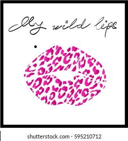 Leopard and lips vector shirt  isolated print.