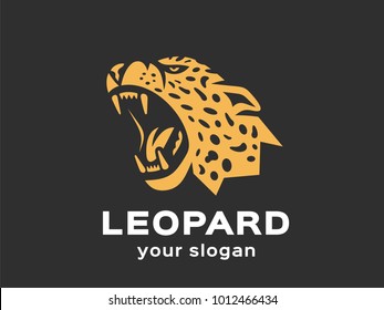 Leopard logo. Vector format, available for editing. Gold version. Dark background.