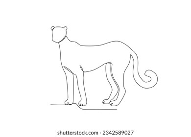 Un leopardo buscando presas. Dibujo de una línea del Día Mundial de los Animales