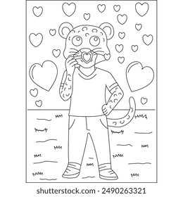 leopard love and affection theme coloring book page for ui, ux, web, app, brochure, flyer and presentation design, etc.