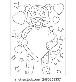 leopard love and affection theme coloring book page for kids or grown adults coloring book mindful relaxation activity