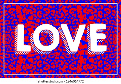 leopard love fashion neon color. vector leopard love text. leopard heart texture