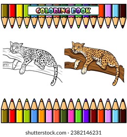 Leopard lying on a tree branch for coloring book