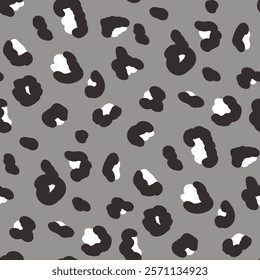 Leopard modern monochrome grey seamless pattern. Animal camouflage print endless background. Cheetah or panther skin texture repeat cover. Abstract jaguar fur continuous ornament. Vector illustration.