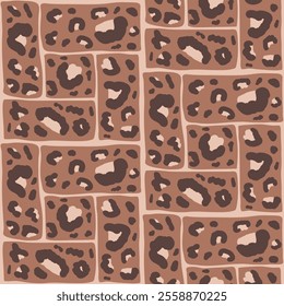 Leopard monochrome seamless pattern. Animal print mocha mouse endless background. Cheetah or panther skin mosaic texture repeat. Abstract jaguar camouflage fur continuous motif. Vector illustration.