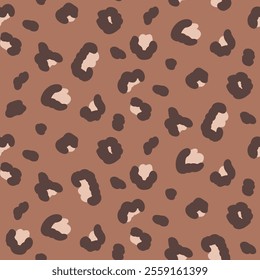 Leopard monochrome seamless pattern. Animal print mocha mouse endless background. Cheetah or panther skin texture repeat cover. Surface pattern design camouflage motif. Vector hand drawn illustration.