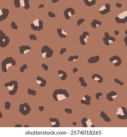 Leopard monochrome seamless pattern. Animal print mocha mouse endless background. Abstract jaguar fur continuous ornament. Surface pattern design camouflage motif. Vector hand drawn illustration.