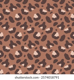 Leopard monochrome seamless pattern. Animal print mocha mouse endless background. Cheetah or panther skin texture repeat cover. Vector hand drawn illustration.